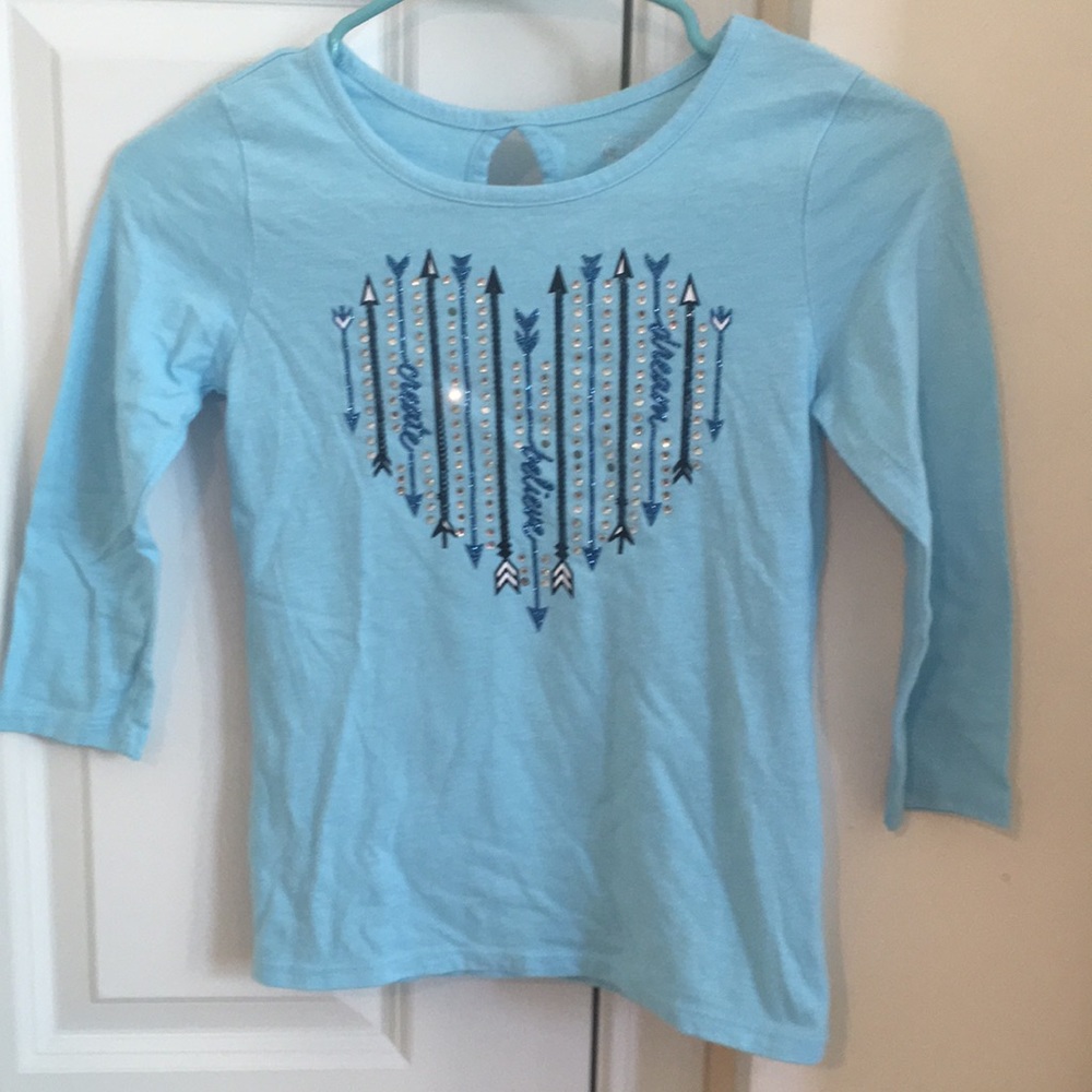 Justice light blue long sleeve with sequins& studs